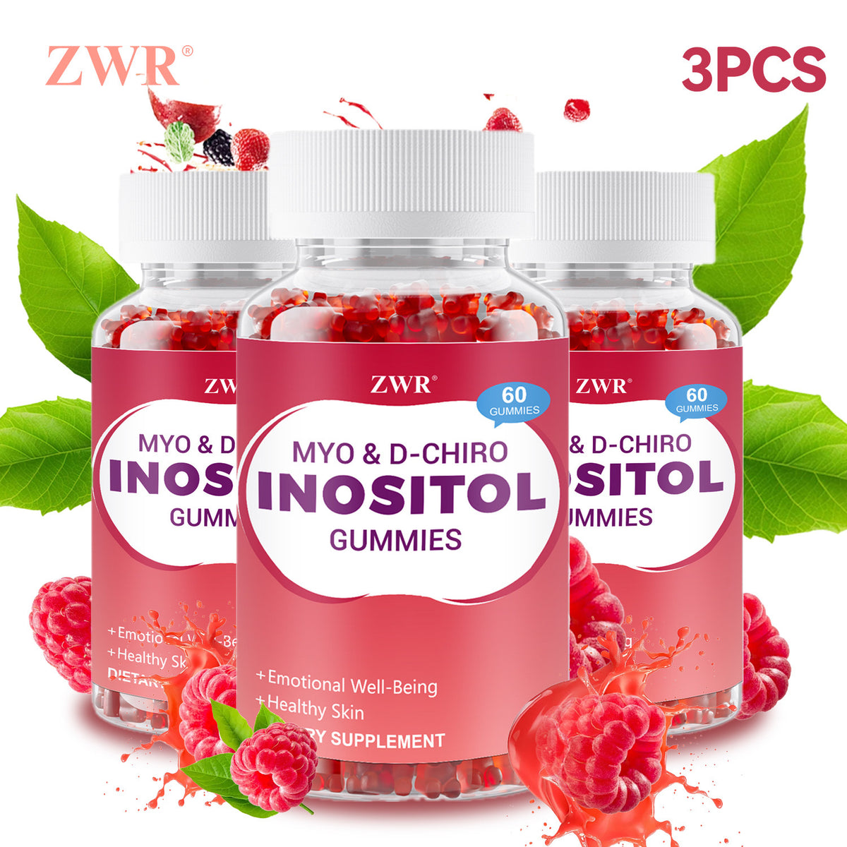 1/3 pcs Myo & D-Chiro Inositol Gummies - 40:1 Scientific Ratio - 2000mg Myo & 50mg D-Chiro Inositol Per Serving - Supports Bone Health - No Added Sugar - 60 Gummies