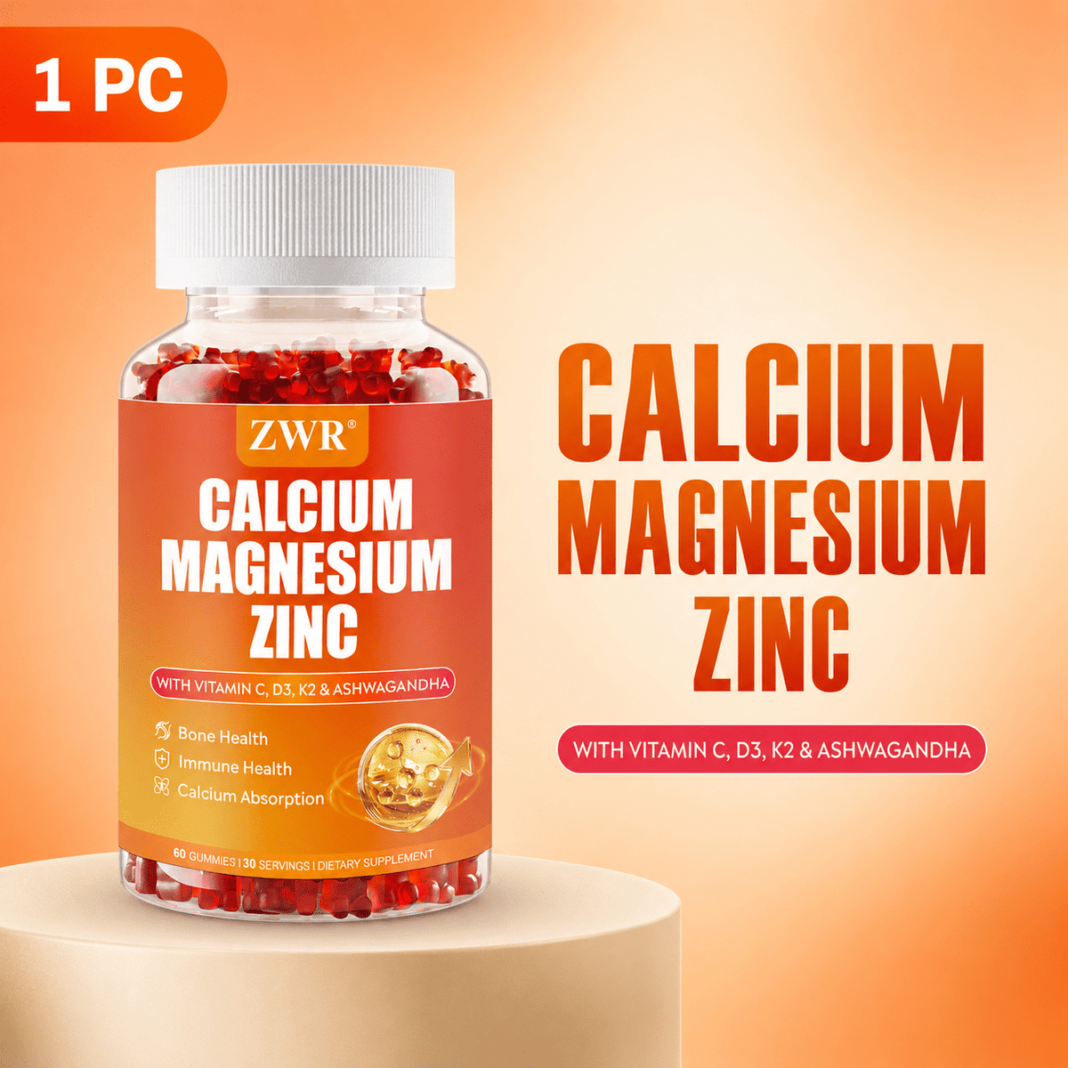 1 PC/ 3 PCS - Adult Calcium Gummies - 1200mg with Vitamin D3, Magnesium & Zinc for Daily Bone Support