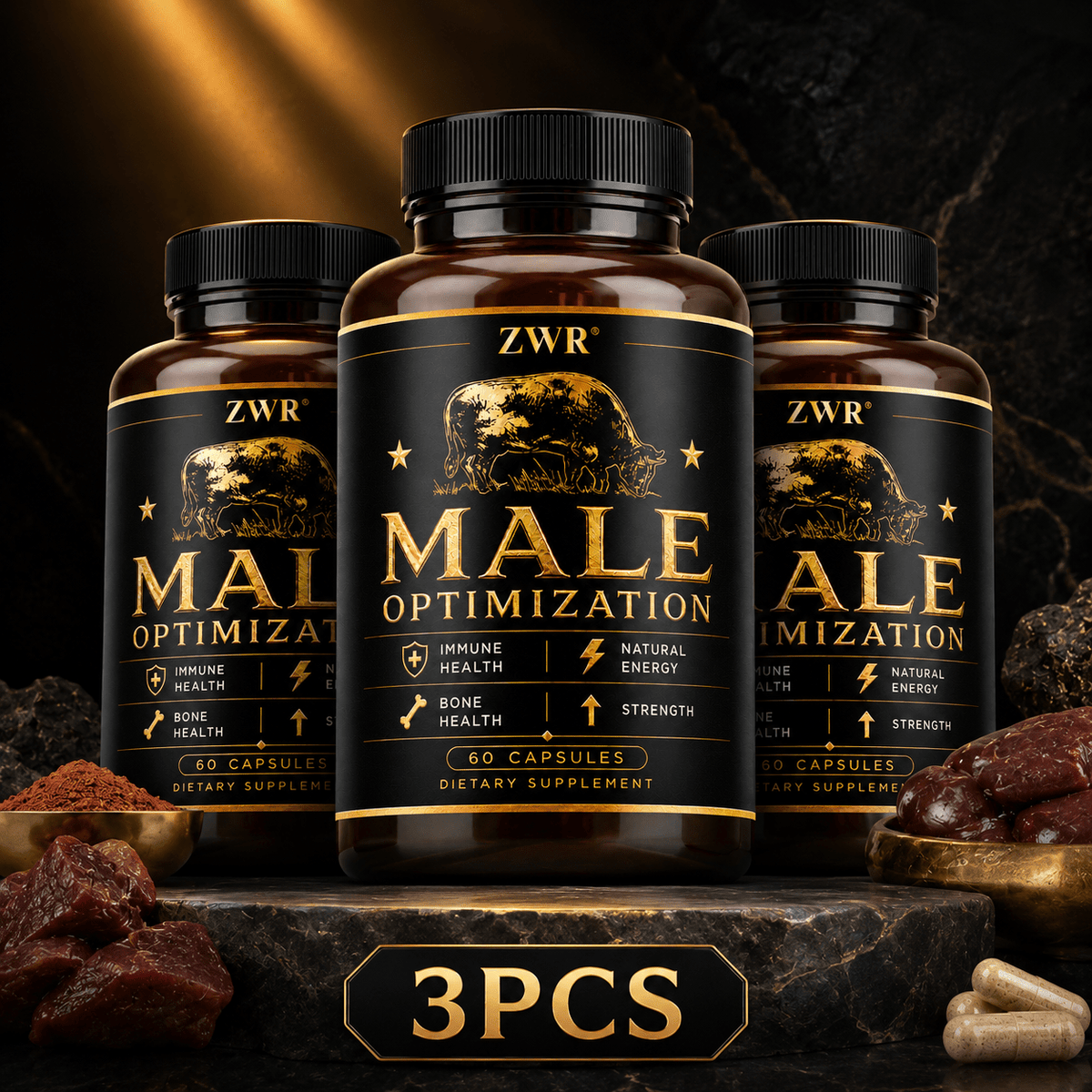 Men's Health Organ Complex Capsules, Bovine Testicle Liver Heart Prostate and Bone Marrow Formula, Nutrient Intake & Active Lifestyle Support
