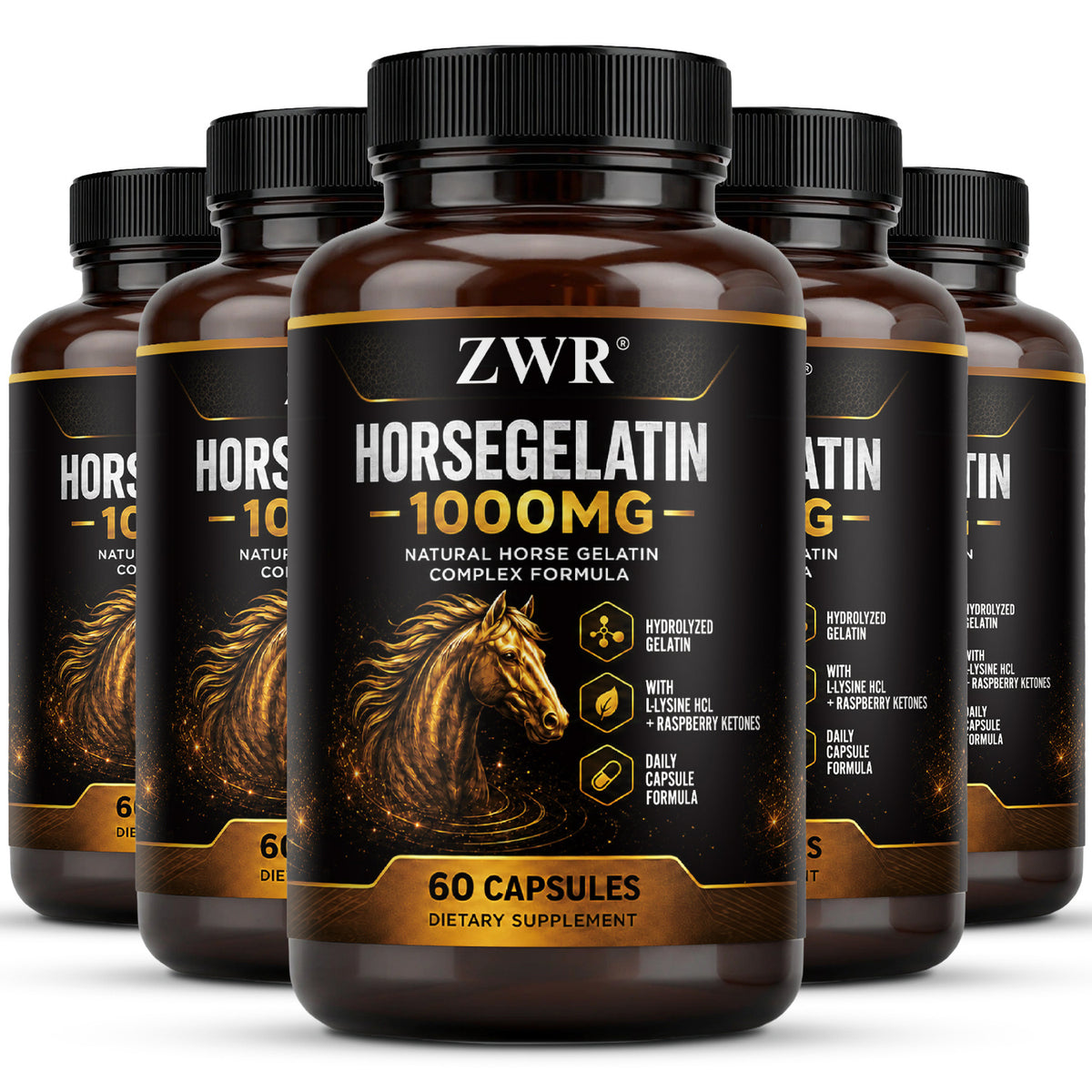 Horse Gelatin Capsules for Men, L-Lysine, Apple Cider Vinegar, Tongkat Ali, Garcinia Cambogia, Wild Yam, Bitter Melon and Cinnamon, Complete Daily Nutrition Formula for Energy, Confidence and Active Living, 60 Capsules