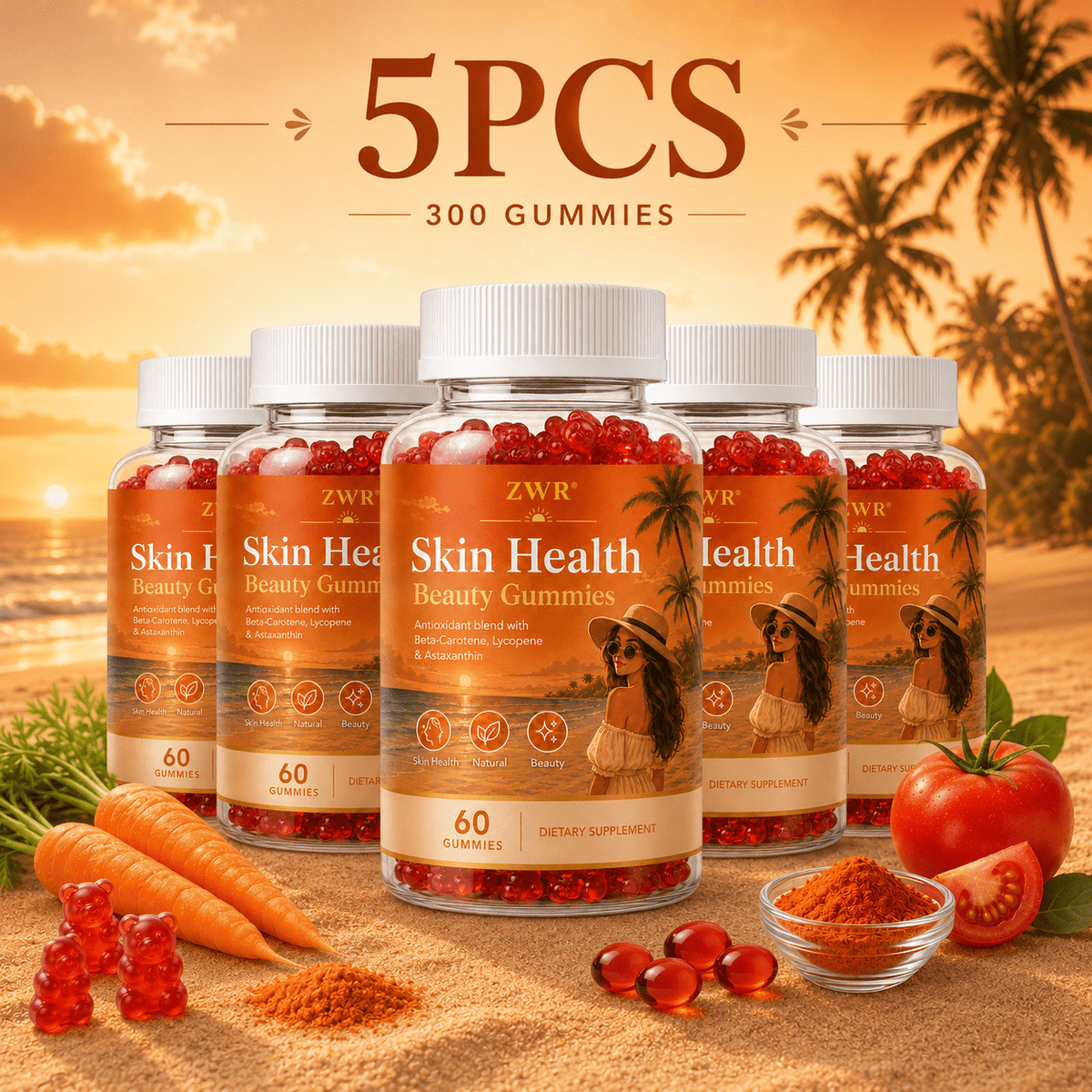 Natural Production Gummies - Beta Carotene & Vitamin-Enriched Soft Chews For Skin Health, No Common Allergens
