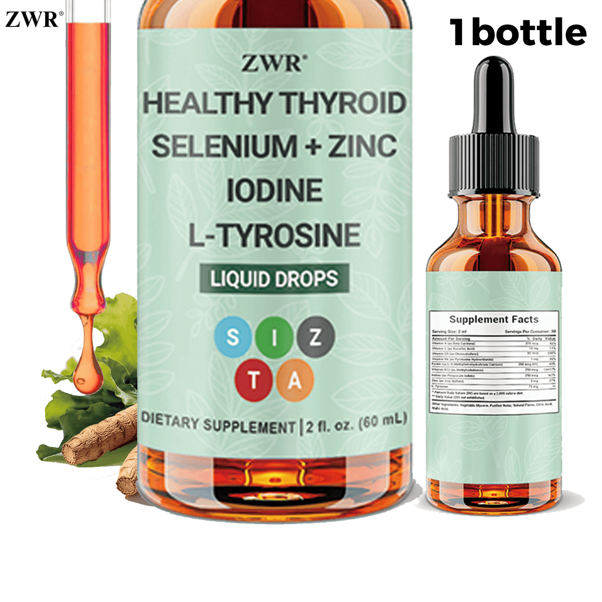 1/3PCS Iodine Health Liquid Supplement - 60ml (30 Servings) - Thyroid Function, Energy, and Immune Health - Enhanced with Vitamin A, B12, Zinc, and L-Tyrosine
