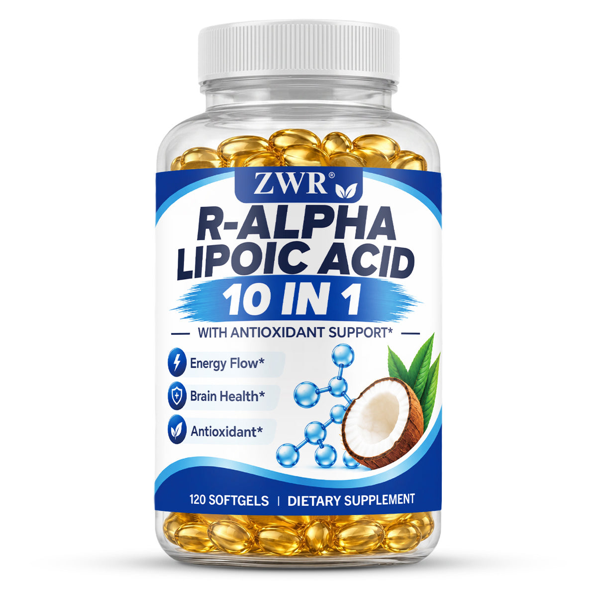 10-in-1 Cellular Nutrition Softgels, 120 Count | R-Alpha Lipoic Acid, NAC & CoQ10 | Vitamins & Minerals | Daily Energy Nutrition