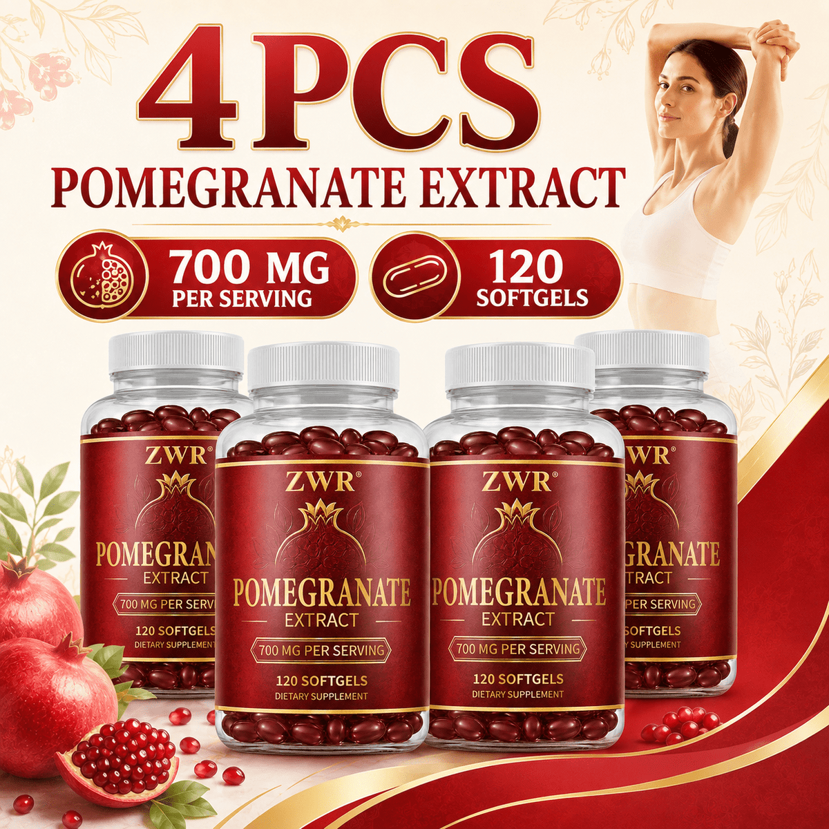 Pomegranate Extract Softgels - For Daily Vitality, Antioxidant Health & Circulatory Wellness - With Pomegranate Fruit Extract 700mg - For Office Workers - Per Bottle: 120 Softgels