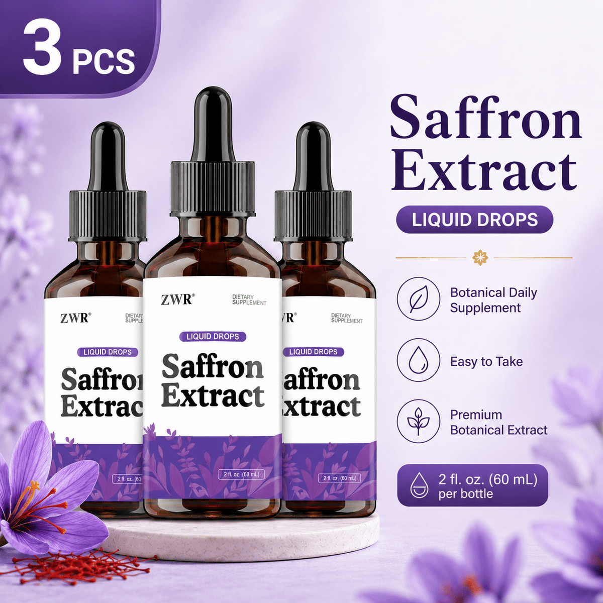 1 PC/ 3 PCS - Saffron Extract Liquid Drops - Botanical Plant Extract for Daily Wellness & Natural Balance Support-Daily Wellness, Mood, and Focus