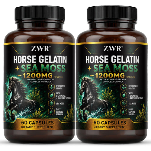 Horse Gelatin + Sea Moss Capsules, 1200mg Per Serving Hydrolyzed Gelatin Complex with L-Lysine HCl, Apple Cider Vinegar, Cinnamon Bark, Raspberry Ketones & Botanical Blend, -Herbal supplements for sports & fitness, energy, and immune health