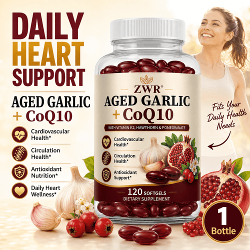 Aged Garlic Extract with CoQ10 Ubiquinol, Vitamin K2, Hawthorn & Pomegranate, 2 Softgels per Serving, Nutrient-Rich Daily Formula for Heart Health, Circulatory Health, Antioxidant Nutrition and General Wellness, 120 Softgels, 60 Servings