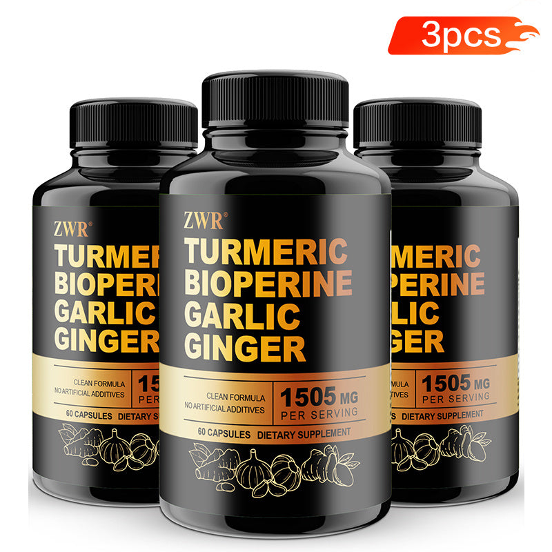 4-in-1 Turmeric Capsules with Garlic, Black Pepper, Turmeric, Mobility, Flexibility, Digestive Comfort, Anti-Aging & Antioxidant, 60 Capsules