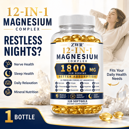 1 Bottle 12-in-1 Magnesium Complex Softgels, 1800 mg Per Serving, Better Absorption Formula with Magnesium Glycinate, Citrate, Malate, Taurate, L-Threonate, Nerve Health, Sleep Health, Daily Relaxation, 120 Softgels