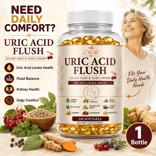 1 Bottle Uric Acid Flush Softgels with Celery Seed & Tart Cherry, Herbal Complex for Uric Acid Levels Health, Fluid Balance, Kidney Health & Daily Comfort, 120 Softgels, 30 Servings