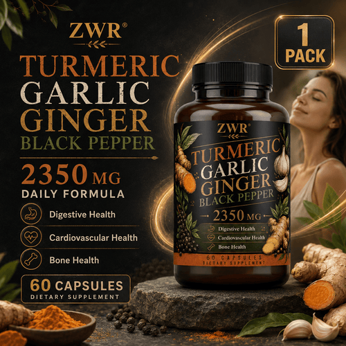 1PACK, Turmeric Garlic Ginger Black Pepper Capsules, Turmeric Root Extract, Garlic Bulb Extract, Ginger Root Extract, MSM, Boswellia Serrata Extract, Glucosamine Sulfate, Chondroitin Sulfate, Bromelain, Daily Health Formula