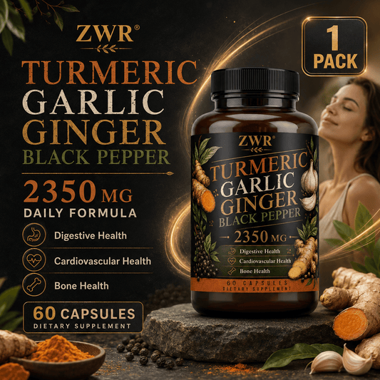 1PACK, Turmeric Garlic Ginger Black Pepper Capsules, Turmeric Root Extract, Garlic Bulb Extract, Ginger Root Extract, MSM, Boswellia Serrata Extract, Glucosamine Sulfate, Chondroitin Sulfate, Bromelain, Daily Health Formula