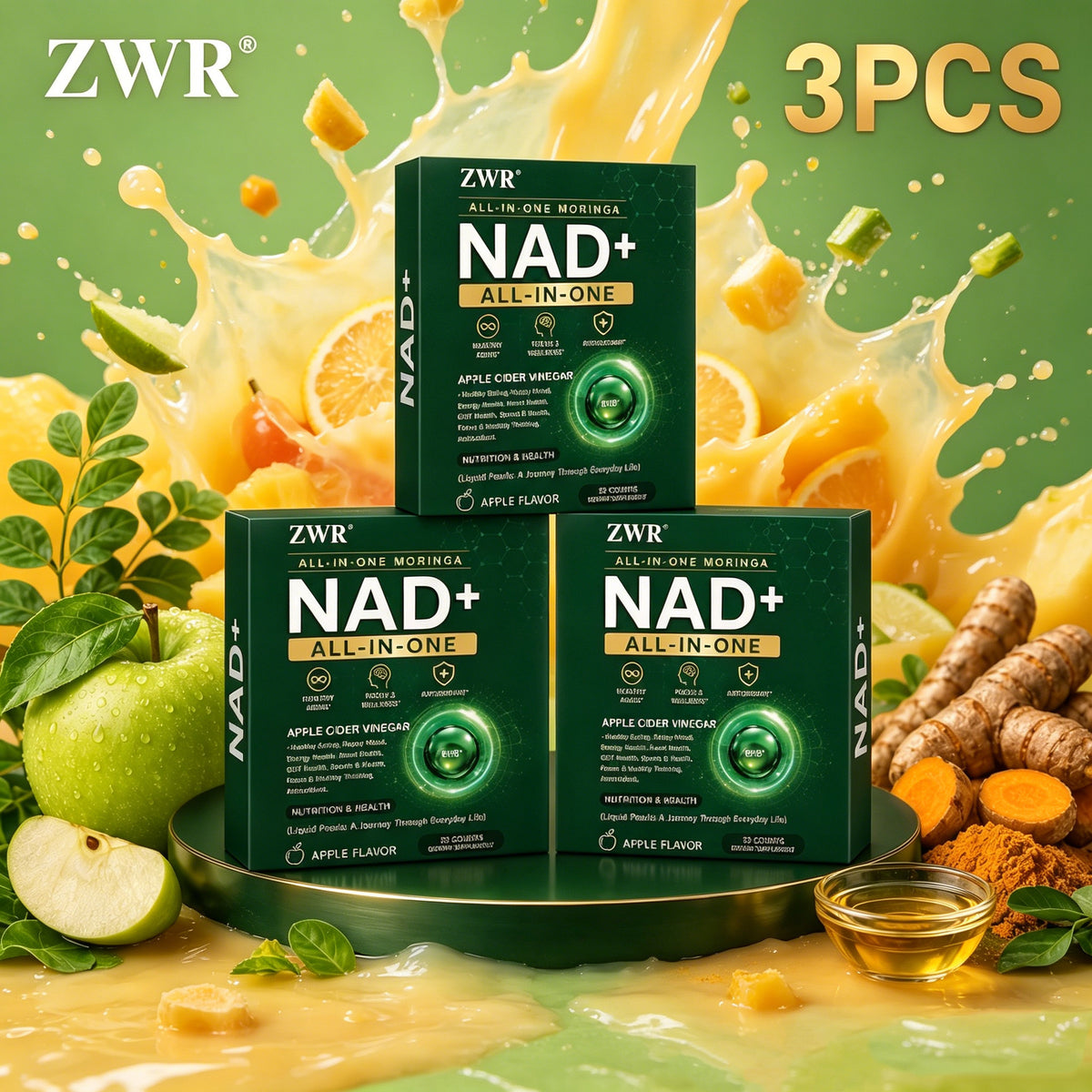 1/3PCS Liquid Pearl Wellness Supplement 32 Count, Apple Cider Vinegar Powder with BHB Salts, Moringa Leaf Extract 10:1, NAD+ and Turmeric Extract, Convenient Burst-Liquid Soft Pearls with MCT Oil