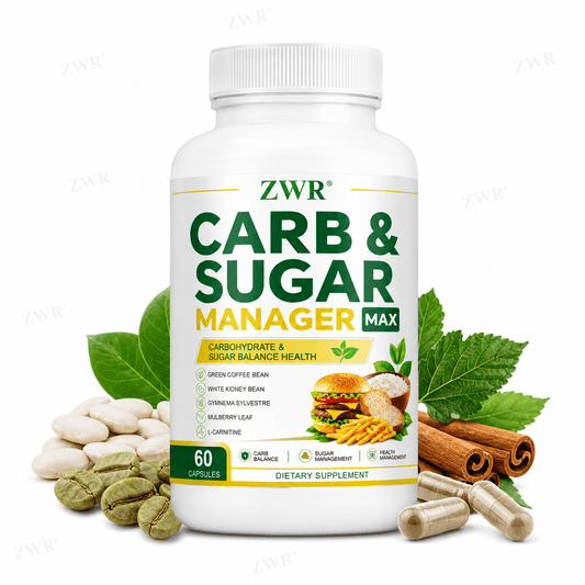 Carb & Sugar Manager Max, Daily Wellness Blend, with Mulberry Leaf, L-Carnitine, Green Coffee Bean, White Kidney Bean, Gymnema Sylvestre, for Carbohydrate Balance & Natural Energy, Great for Morning Routine, 1/2Pcs -60 Capsules