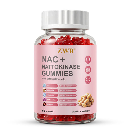 ZWR NAC Gummies with Nattokinase 4000 FU, Reduced Glutathione, Alpha Lipoic Acid, Beet Root Extract and Milk Thistle, Convenient Daily Botanical Formula, 60 Gummies-Brain and cardiovascular health, healthy circulatory system