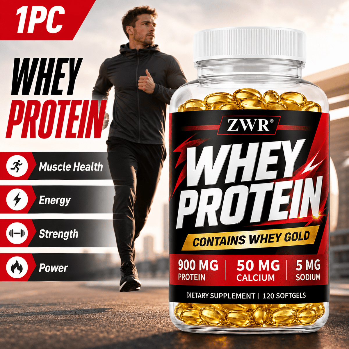 Whey Protein Softgels, 120 Count, 900 mg Protein Per Serving with Calcium & Potassium for Muscle Health, Strength, Daily Protein Nutrition, Muscle Health and Active Lifestyle