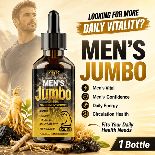 1 Bottle Men's Jumbo Shilajit + Sea Moss Men's Drops, 18-IN-1 Formula, with Ginseng, L-Arginine, Tongkat Ali, Ashwagandha, Men's Vital, Men's Confidence, Daily Energy, Circulation Health, 2 FL.OZ, 30 Servings