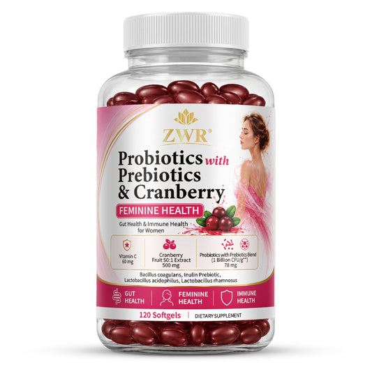1 PC Probiotics with Prebiotics & Cranberry Softgels for Women, Cranberry Extract, Vitamin C, Bacillus Coagulans, Inulin Prebiotic, Lactobacillus Acidophilus, Gut Health, Feminine Health, Immune Health, 120 Softgels Each