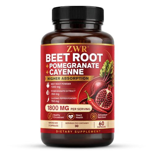 Beet Root + Pomegranate + Cayenne Capsules, 1800 mg Per Serving, Beet Root Powder, Pomegranate Extract, Cayenne Pepper Powder, Healthy Circulation, Heart Health, Daily Antioxidant Nutrition, 60 Capsules Each
