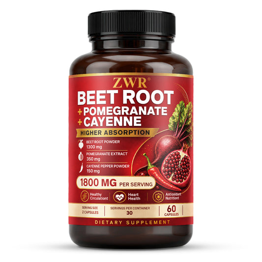 Beet Root + Pomegranate + Cayenne Capsules, 1800 mg Per Serving, Beet Root Powder, Pomegranate Extract, Cayenne Pepper Powder, Healthy Circulation, Heart Health, Daily Antioxidant Nutrition, 60 Capsules Each