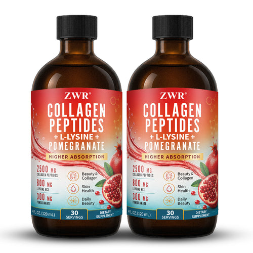 Collagen Peptides + L-Lysine + Pomegranate Liquid Supplement, Liquid Collagen Beauty Formula, Skin Health, Daily Beauty Nutrition and Beauty Care, Dietary Supplement, 4 FL OZ (120 mL) Each