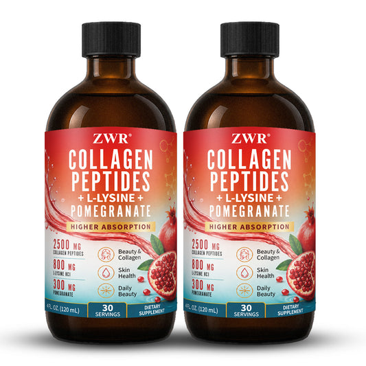 Collagen Peptides + L-Lysine + Pomegranate Liquid Supplement, Liquid Collagen Beauty Formula, Skin Health, Daily Beauty Nutrition and Beauty Care, Dietary Supplement, 4 FL OZ (120 mL) Each