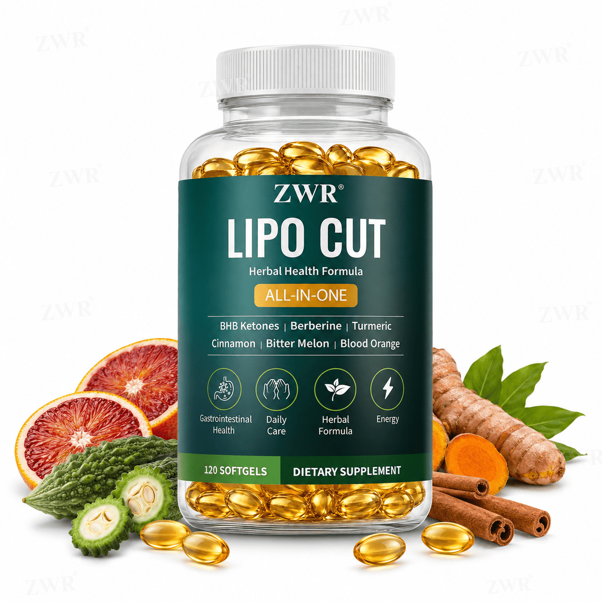 Lipo Cut 16-IN-1 Natural Softgels for Men & Women, BHB Ketones Blend, Berberine HCl, Turmeric, Cinnamon, Bitter Melon & Botanical Extract Formula, Supports Digestive Health and Carbohydrate Metabolism, Daily Wellness Supplement, 120 Softgels