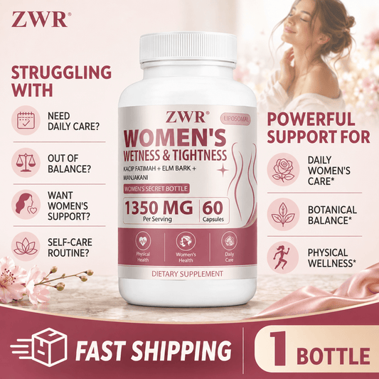 WETNESS & TIGHTNESS Capsules. Support All-Round Female Wellness, Boost Daily Vitality, Powerful Antioxidant Protection, Enhance Soft Feminine Allure. Key Ingredients: Kscip Fatimah, Marjakani, Slippery Elm Bark, Fenugreek Seed, 60 Counts.