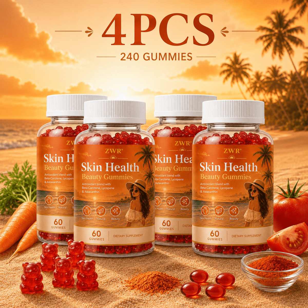 Natural Production Gummies - Beta Carotene & Vitamin-Enriched Soft Chews For Skin Health, No Common Allergens