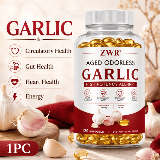 Aged Odorless Garlic & CoQ10 Softgels, with 600mg Aged Garlic Extract and 50mg Ubiquinol, for Heart Health, Circulatory Health, Gut Health, Natural Energy, Antioxidant Care and Daily Wellness, 120 Count