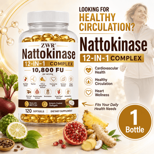 1 Bottle Nattokinase 12-IN-1 Complex Softgels, 10, 800 FU Per Serving, Nattokinase 600 mg with Beet Root, Taurine, CoQ10, Citrus Bergamot, Turmeric, Ginger, MCT Oil, Heart Wellness, 120 Softgels