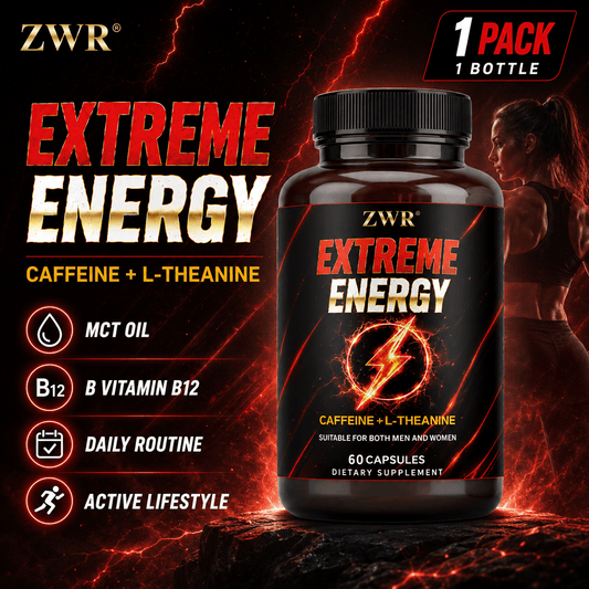 1 PACK - EXTREME ENERGY CAFFEINE + L-THEANINE, with Caffeine, L-Theanine, Guarana, Red Ginseng, Maca, L-Arginine, Vitamin B12, Plant-Based, 60 Capsules