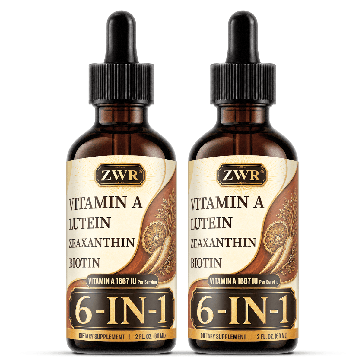 6-in-1 Vitamin A Eye Care Drops | Lutein 25mg, Zeaxanthin 5mg, Biotin, Vitamin E & Zinc | Daily Vision Care, Eye Health, Antioxidant Nutrients & Beauty Nutrition | Lemon Flavor, 2 Fl Oz (60 mL), 30 Servings