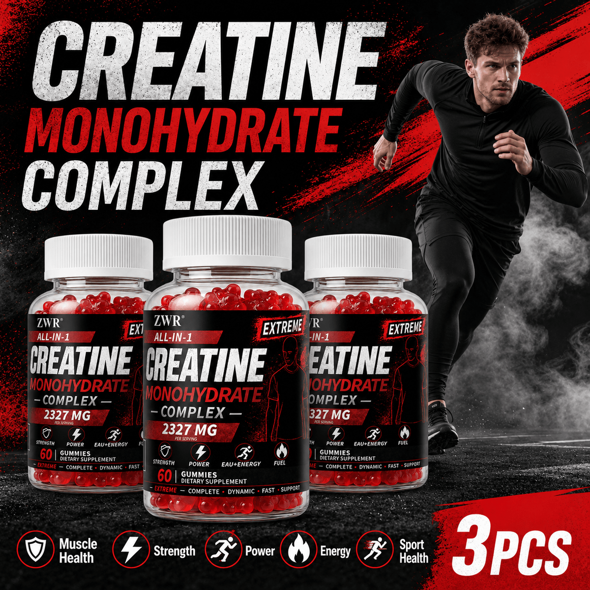 Creatine Monohydrate Complex Gummies with Creatine, Taurine, Betaine, Magnesium, Alpha Lipoic Acid and Vitamins B6 B12 D3 K2, Multi-Ingredient Daily Formula for Strength, Power, Muscle Health, Sport Health, Bone Health and Active Lifestyle