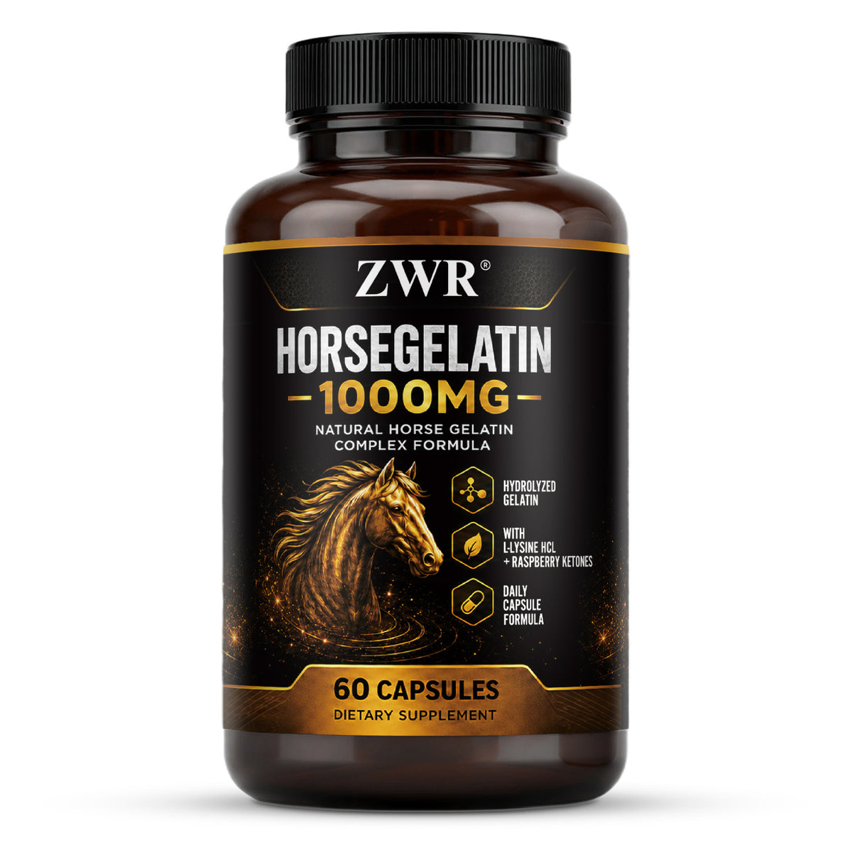 Horse Gelatin Capsules for Men, L-Lysine, Apple Cider Vinegar, Tongkat Ali, Garcinia Cambogia, Wild Yam, Bitter Melon and Cinnamon, Complete Daily Nutrition Formula for Energy, Confidence and Active Living, 60 Capsules
