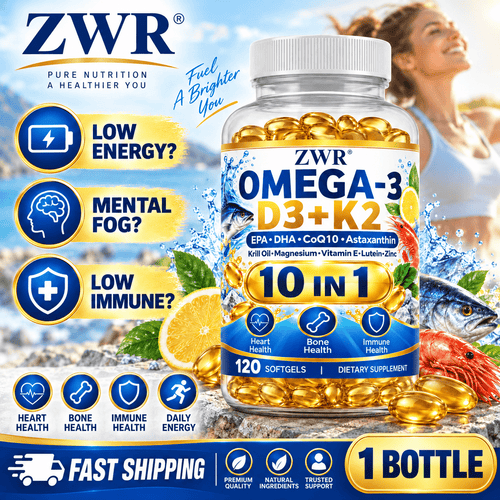 OMEGA-3 D3+K2 Softgels, Bone & Immune Wellness, Antioxidant. Balance body condition and provide steady daily antioxidant nourishment. Key Ingredients: Omega-3, Vitamin D3, K2, E, Coenzyme Q10, Astaxanthin, Lutein, Magnesium, Zinc, 120 Counts.