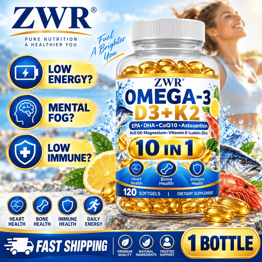OMEGA-3 D3+K2 Softgels, Bone & Immune Wellness, Antioxidant. Balance body condition and provide steady daily antioxidant nourishment. Key Ingredients: Omega-3, Vitamin D3, K2, E, Coenzyme Q10, Astaxanthin, Lutein, Magnesium, Zinc, 120 Counts.
