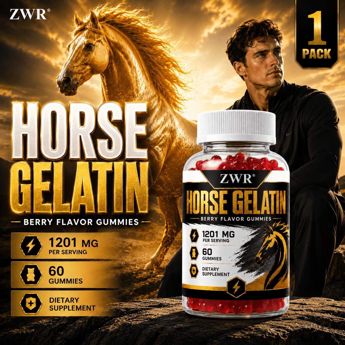 1PCS, Horse Gelatin Gummies, Apple Cider Vinegar Powder, Pomegranate Fruit Juice Powder, Beet Root Juice Powder, Vitamin B6, Folate, Vitamin B12, Daily Nutrition