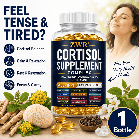 1 Bottle Cortisol Supplement Complex Softgels, All-in-1 Extra Strength Formula with Magnesium, Ashwagandha, L-Theanine, Cortisol Balance, Calm & Relaxation, Rest & Restoration, Focus & Clarity, 120 Softgels