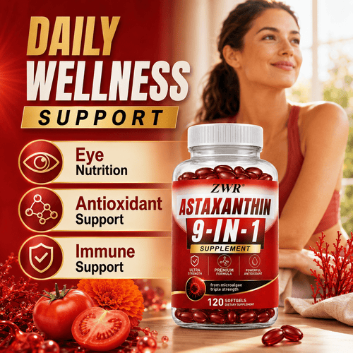 High Potency Astaxanthin Softgels, 9-in-1 Antioxidant Complex with Microalgae Astaxanthin, Lycopene & Lutein Blend, Vitamin C, Vitamin E, Selenium, Eye Nutrition Support and Daily Immune Health Support, 120 Count
