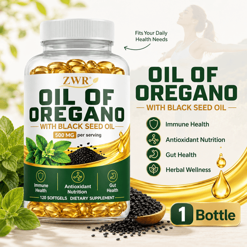 Oil of Oregano Softgels with Black Seed Oil, 500 mg Herbal Blend, Immune Health, Antioxidant Nutrition, Gut Health, Fresh Start, Comfortable Day, Refreshed Feel, 120 Softgels Per Bottle