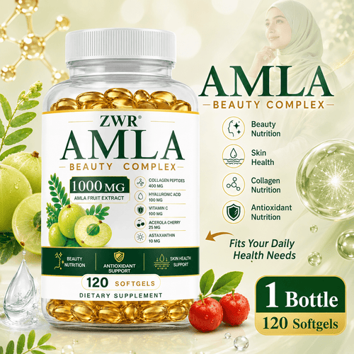1 Bottle Amla Beauty Complex Softgels, 1000 mg Amla Fruit Extract, Collagen Peptides, Hyaluronic Acid, Vitamin C, Acerola Cherry, Astaxanthin, Biotin & Zinc, Beauty Nutrition, Antioxidant Support, Skin Health Support, 120 Softgels