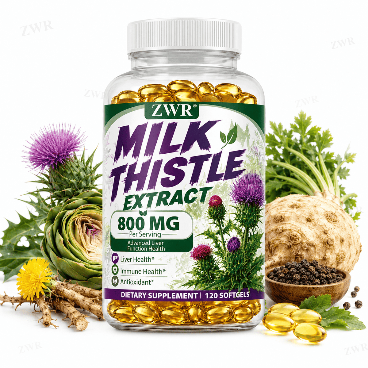 Milk Thistle Liver Health Softgels, Herbal Liver Health Supplement, with Milk Thistle, Artichoke, Celery Root, for Liver & Kidney Renew, Body Resilience, Healthy Flow, Great for Adults Over 18, 120 Softgels