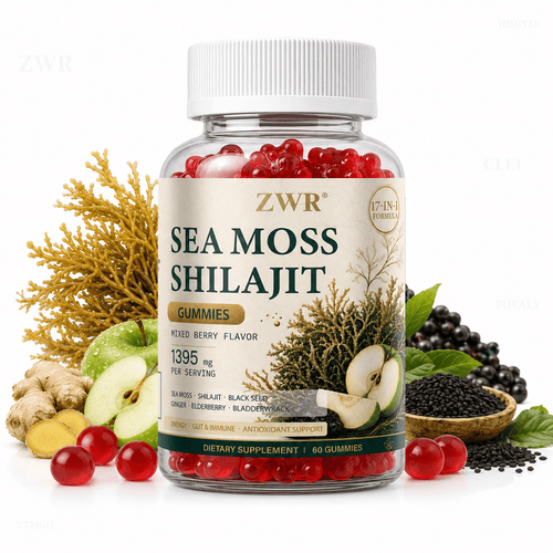 Sea Moss Shilajit Gummies 1395mg Per Serving, 17-IN-1 Botanical Blend with Black Seed, Ginger, Elderberry & Bladderwrack, Gut & Digestive Health, Immune Health, Antioxidant, Nutritional Supplementation, Mineral-Rich Formula, 60 Gummies