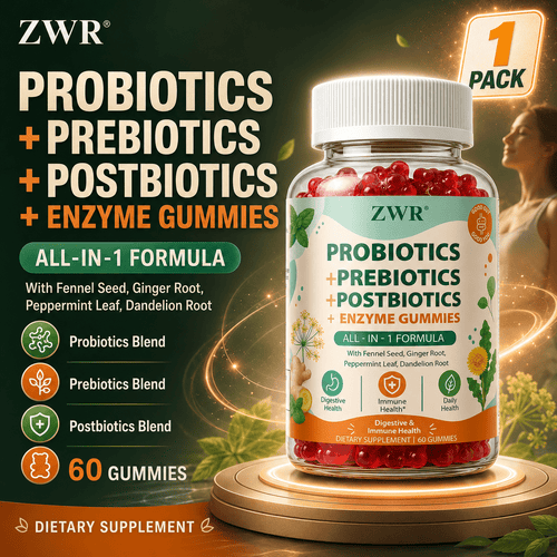1PCS, Probiotics Prebiotics Postbiotics Enzyme Gummies, Probiotic Blend, Chicory Root Inulin, Postbiotic Blend, Digestive Enzyme Blend, Fennel Seed Extract, Ginger Root Extract, Peppermint Leaf Extract, Dandelion Root Extract, Digestive Health