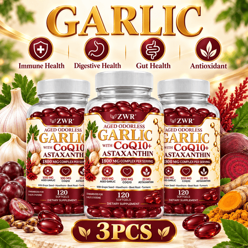 Aged Odorless Garlic with CoQ10 and Astaxanthin, Grape Seed, Hawthorn Berry, Beet Root and Turmeric Botanical Blend for Cardiovascular Health, Heart Health, Circulatory Health, Antioxidant, Natural Energy and Daily Wellness
