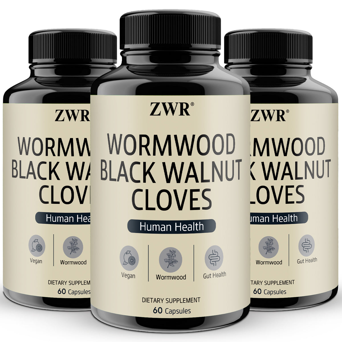 1/3 PCS - Wormwood Black Walnut Clove Capsules, with Sweet Wormwood 300mg, Black Walnut 200mg, Cloves 100mg, Daily Wellness, 60 Capsules - 1 Bottle/ 3 Bottles