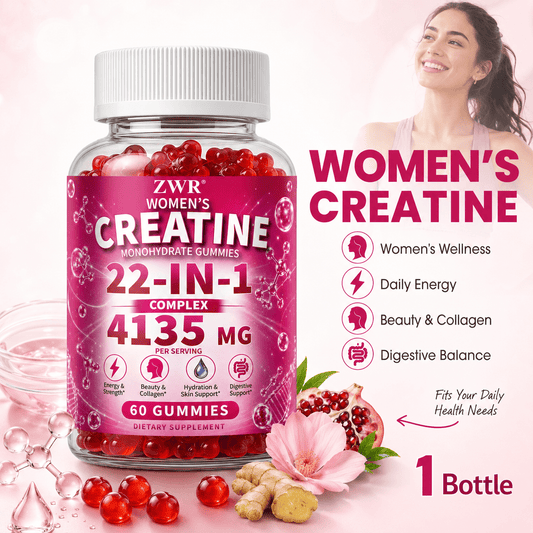 1 Bottle Women's Creatine Monohydrate Gummies, 22-in-1 Complex with Creatine Monohydrate, Multi-Collagen Blend, BCAA, L-Glutamine, Hyaluronic Acid & Biotin, Women's Wellness, Beauty & Collagen, Daily Energy, Digestive Balance, 60 Gummies