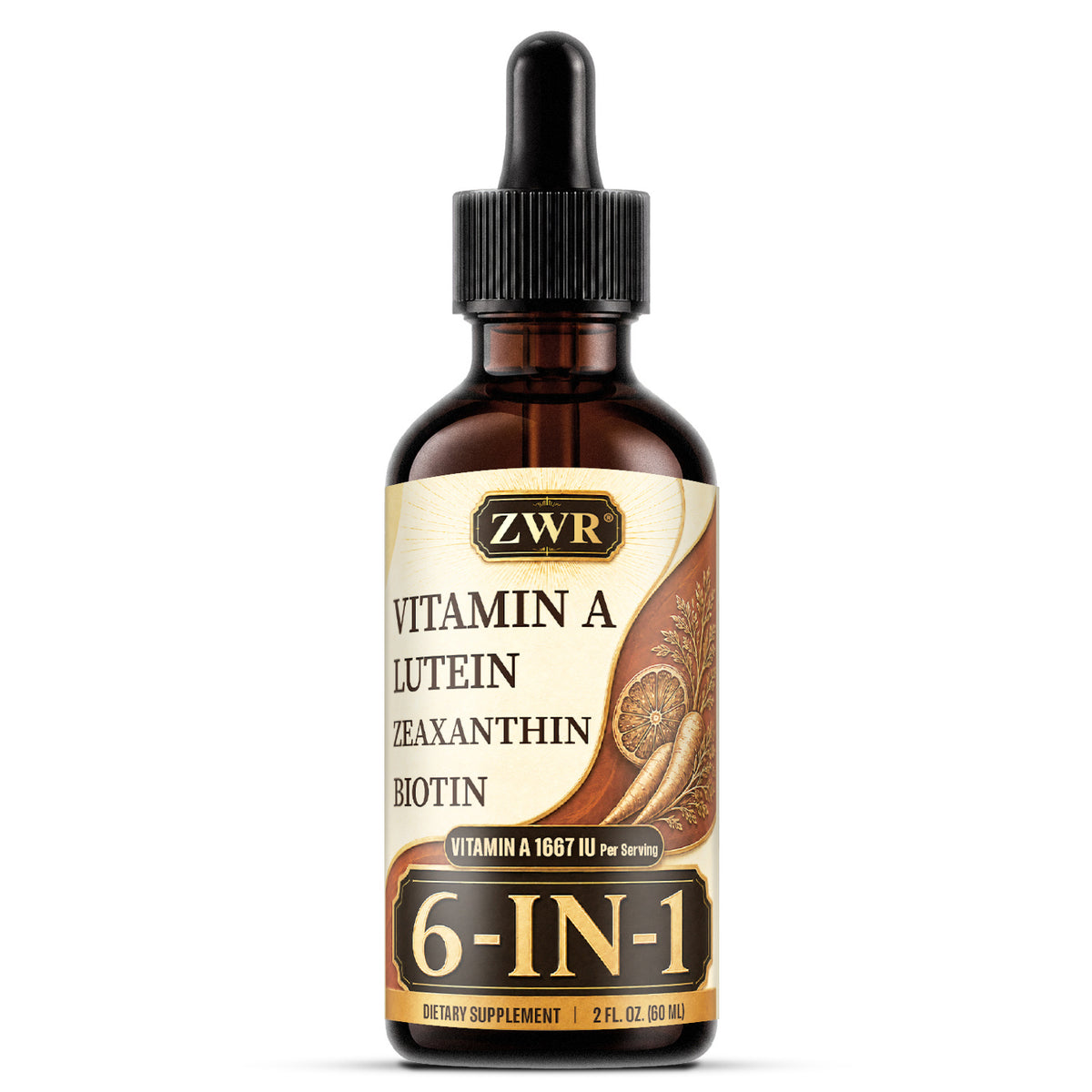 6-in-1 Vitamin A Eye Care Drops | Lutein 25mg, Zeaxanthin 5mg, Biotin, Vitamin E & Zinc | Daily Vision Care, Eye Health, Antioxidant Nutrients & Beauty Nutrition | Lemon Flavor, 2 Fl Oz (60 mL), 30 Servings