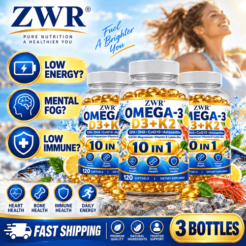 OMEGA-3 D3+K2 Softgels, Bone & Immune Wellness, Antioxidant. Balance body condition and provide steady daily antioxidant nourishment. Key Ingredients: Omega-3, Vitamin D3, K2, E, Coenzyme Q10, Astaxanthin, Lutein, Magnesium, Zinc, 120 Counts.